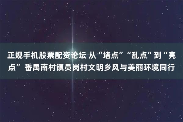 正规手机股票配资论坛 从“堵点”“乱点”到“亮点” 番禺南村镇员岗村文明乡风与美丽环境同行